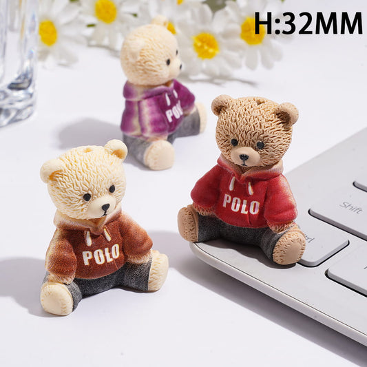 Adorable Bear Wearing "POLO" Text Hoodie Acrylic Beads for Pen Topper or Jewelry, Height 32MM, Multi-Color
