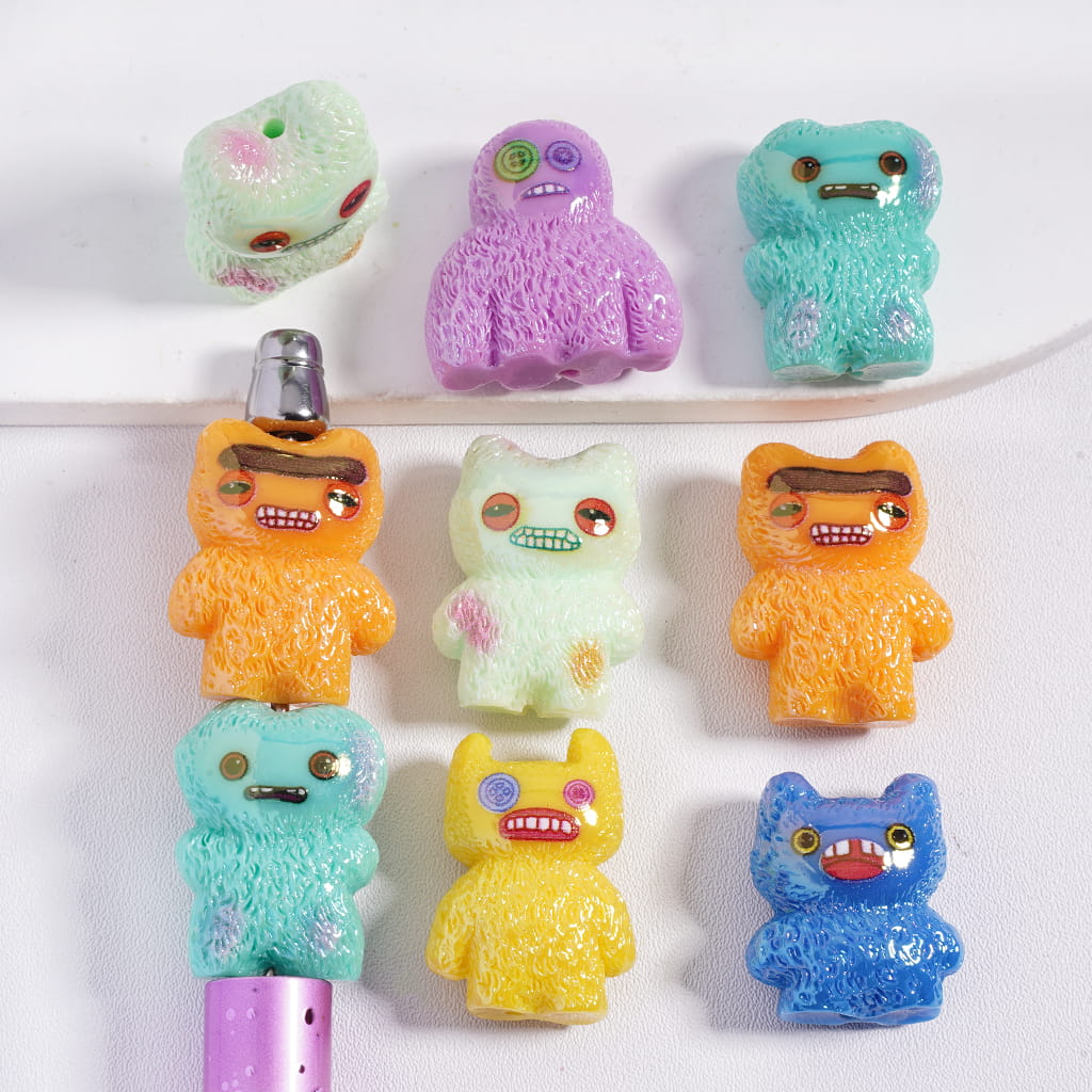 UV Coating Monster with Multi‑Color Funny Face Acrylic Beads Random Mix