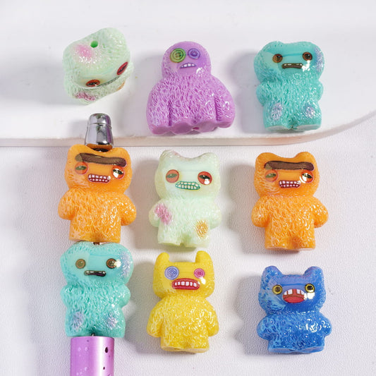 UV Coating Monster with Multi‑Color Funny Face Acrylic Beads Random Mix