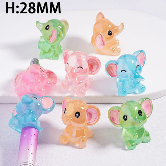 UV Coating Cute Elephant Series Semi-Clear Acrylic Beads Height 28MM Random Mix