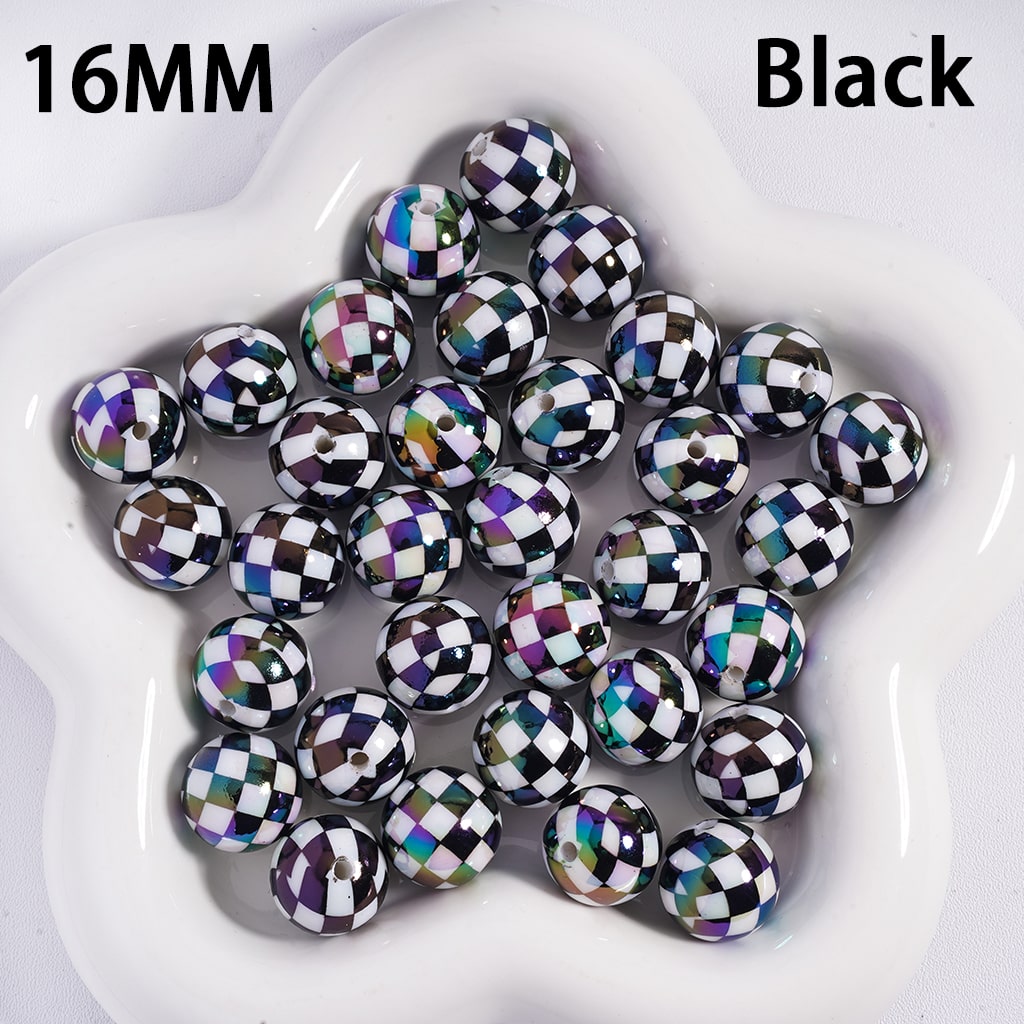 UV Coating Square Checkered, Multi-Color Acrylic Beads for Bracelets 16MM