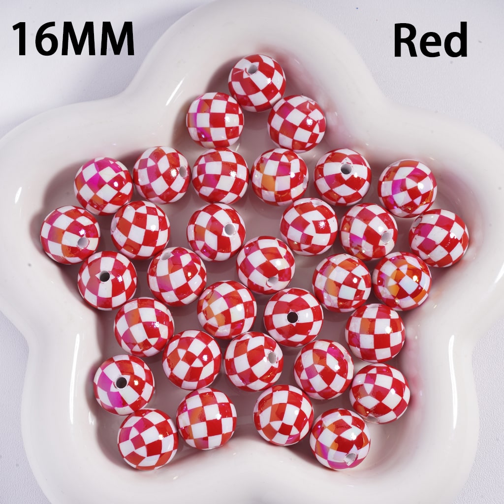 UV Coating Square Checkered, Multi-Color Acrylic Beads for Bracelets 16MM