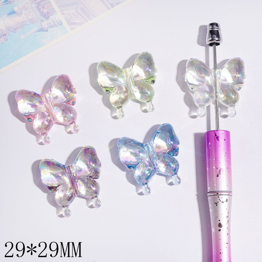 UV-Coated Adorable Clear Butterfly Acrylic Beads, 29*29MM, Multi-Color Random Mix