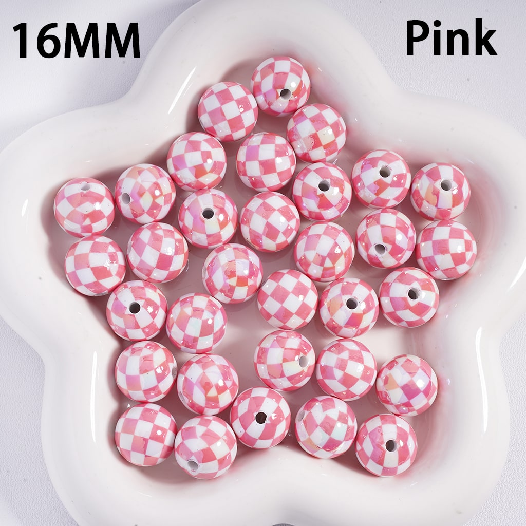UV Coating Square Checkered, Multi-Color Acrylic Beads for Bracelets 16MM
