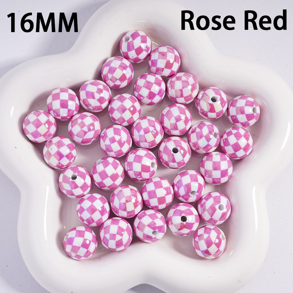 UV Coating Square Checkered, Multi-Color Acrylic Beads for Bracelets 16MM
