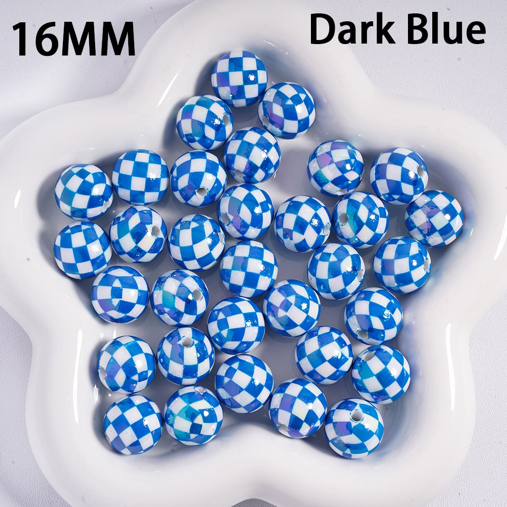 UV Coating Square Checkered, Multi-Color Acrylic Beads for Bracelets 16MM