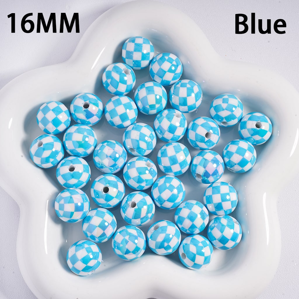 UV Coating Square Checkered, Multi-Color Acrylic Beads for Bracelets 16MM