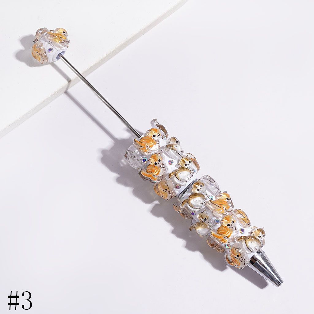 Adorable Cat Character with Sparkling AB Rhinestone Beadable Clay Pens, Multi-Color