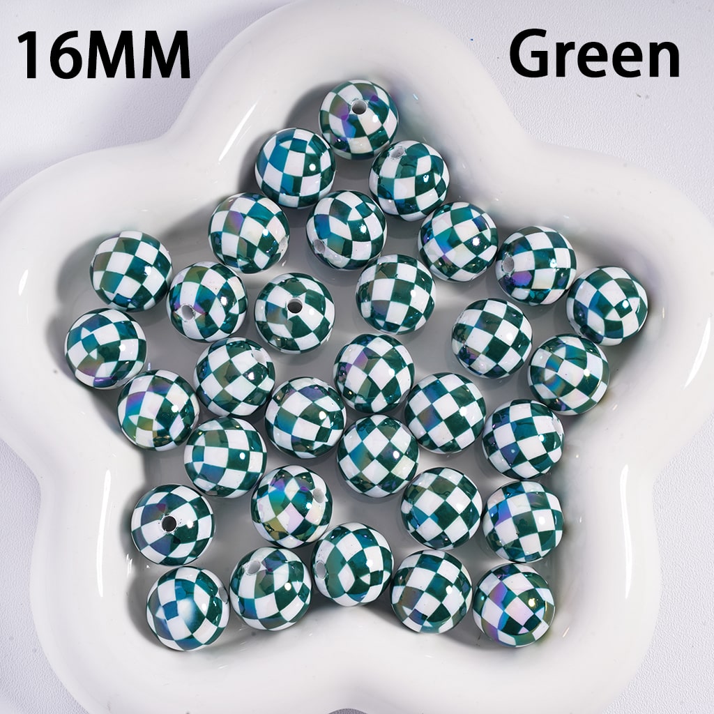 UV Coating Square Checkered, Multi-Color Acrylic Beads for Bracelets 16MM