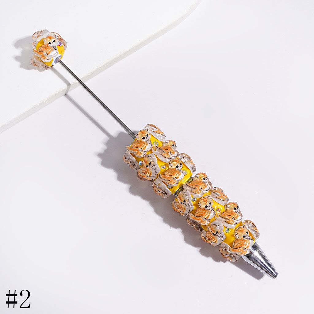 Adorable Cat Character with Sparkling AB Rhinestone Beadable Clay Pens, Multi-Color