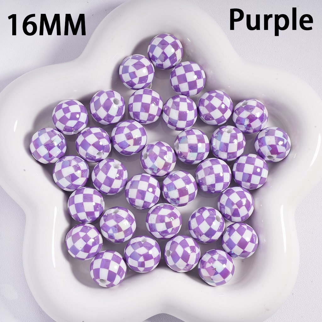 UV Coating Square Checkered, Multi-Color Acrylic Beads for Bracelets 16MM