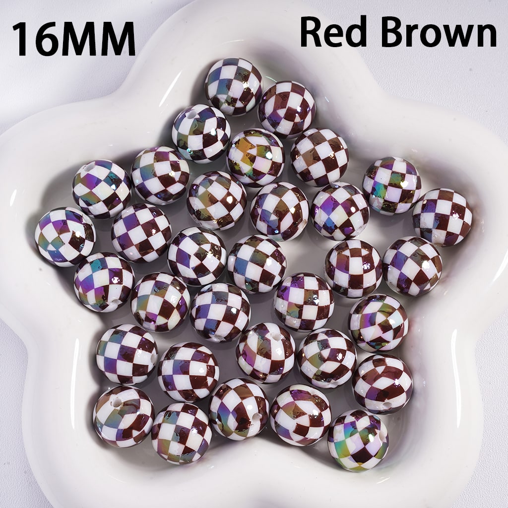 UV Coating Square Checkered, Multi-Color Acrylic Beads for Bracelets 16MM