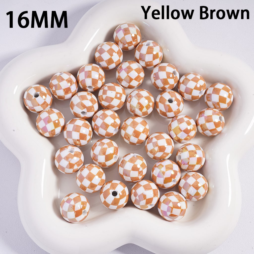 UV Coating Square Checkered, Multi-Color Acrylic Beads for Bracelets 16MM