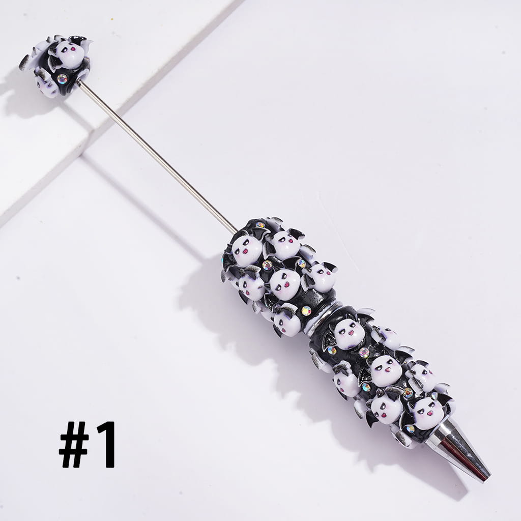 Beadable Clay Pen w Black Base Halloween Theme Series & Rhinestones, Assorted Style
