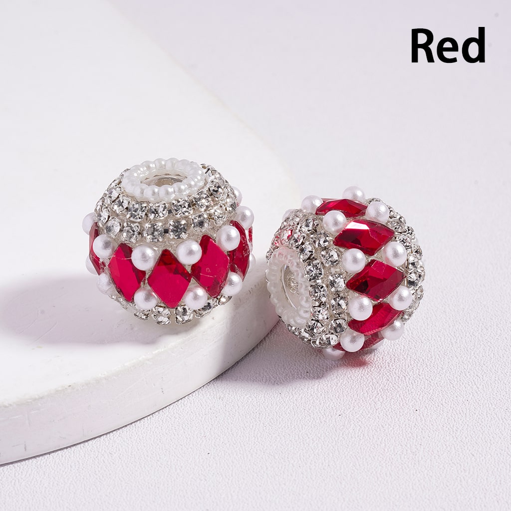Colorful Rhombus Design and Clear Rhinestone, with White Pearl Chains, Acrylic Beads 20MM, Random Mix