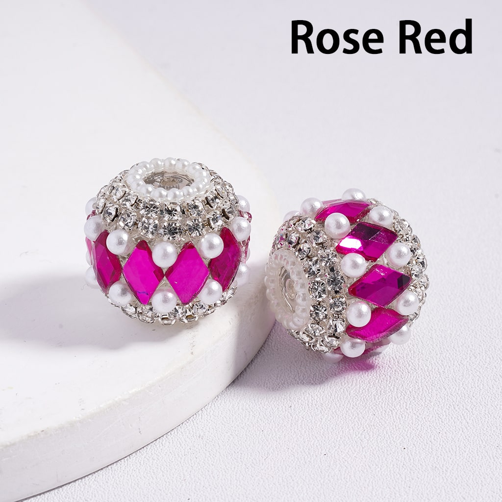 Colorful Rhombus Design and Clear Rhinestone, with White Pearl Chains, Acrylic Beads 20MM, Random Mix