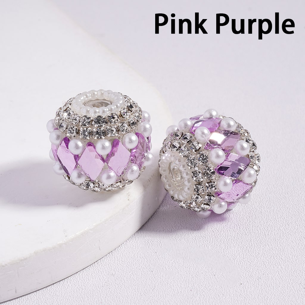 Colorful Rhombus Design and Clear Rhinestone, with White Pearl Chains, Acrylic Beads 20MM, Random Mix