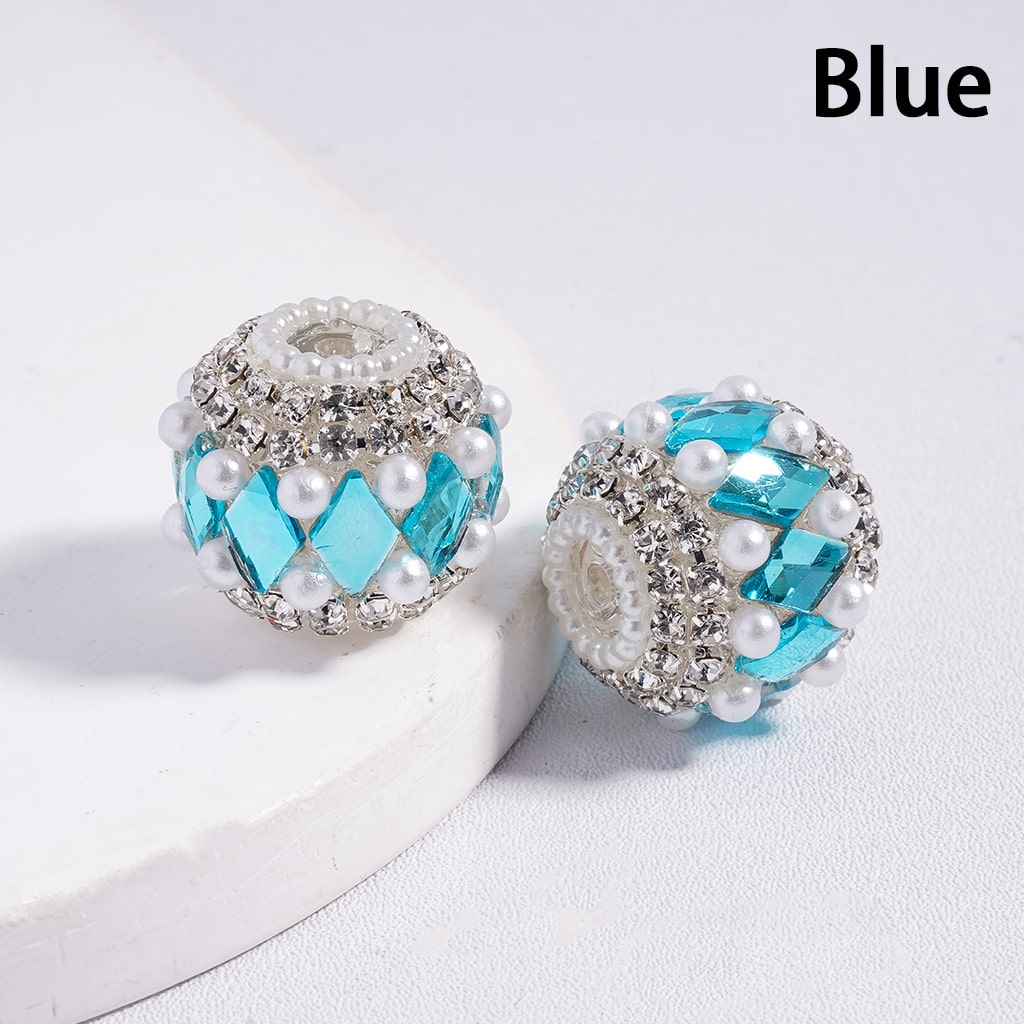 Colorful Rhombus Design and Clear Rhinestone, with White Pearl Chains, Acrylic Beads 20MM, Random Mix