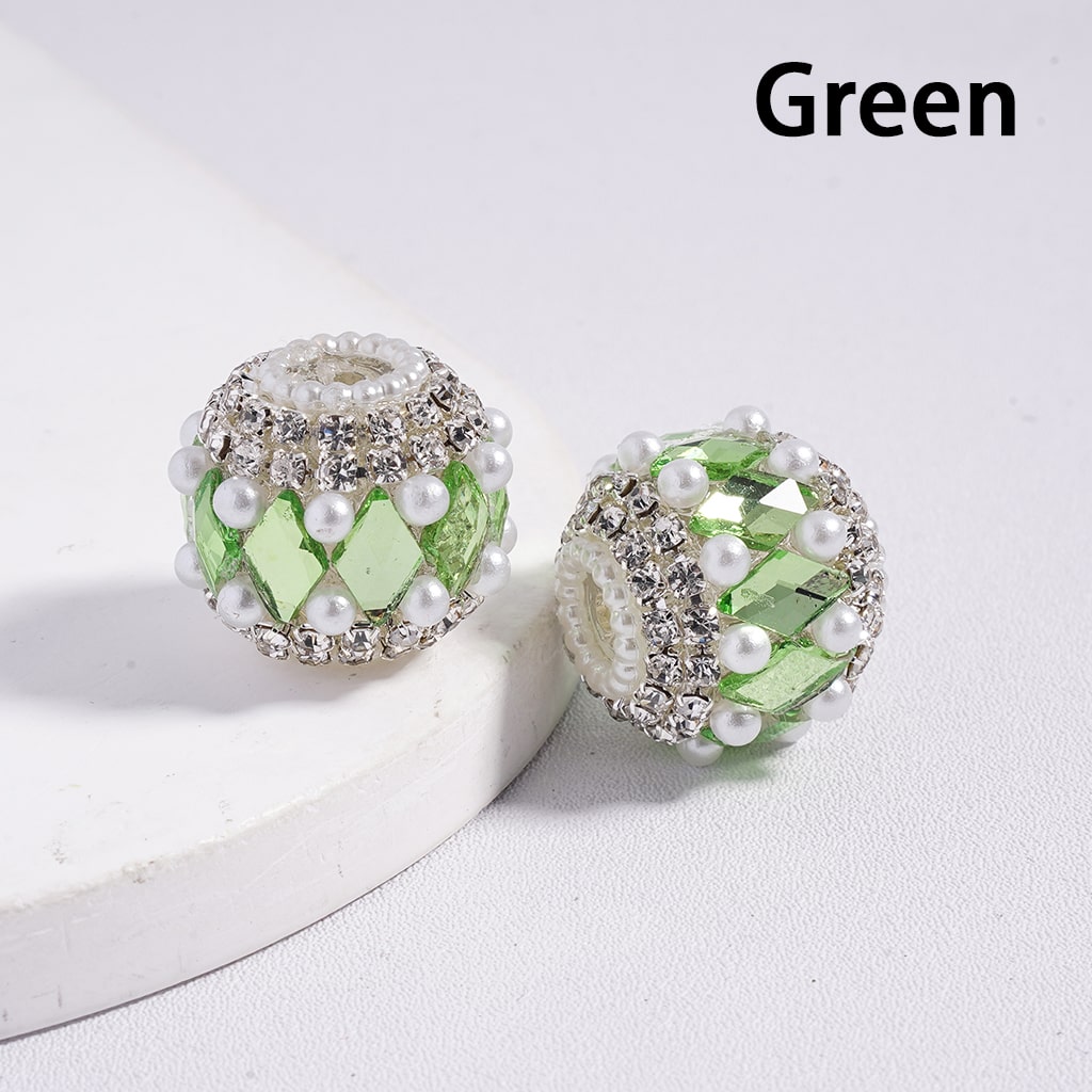 Colorful Rhombus Design and Clear Rhinestone, with White Pearl Chains, Acrylic Beads 20MM, Random Mix