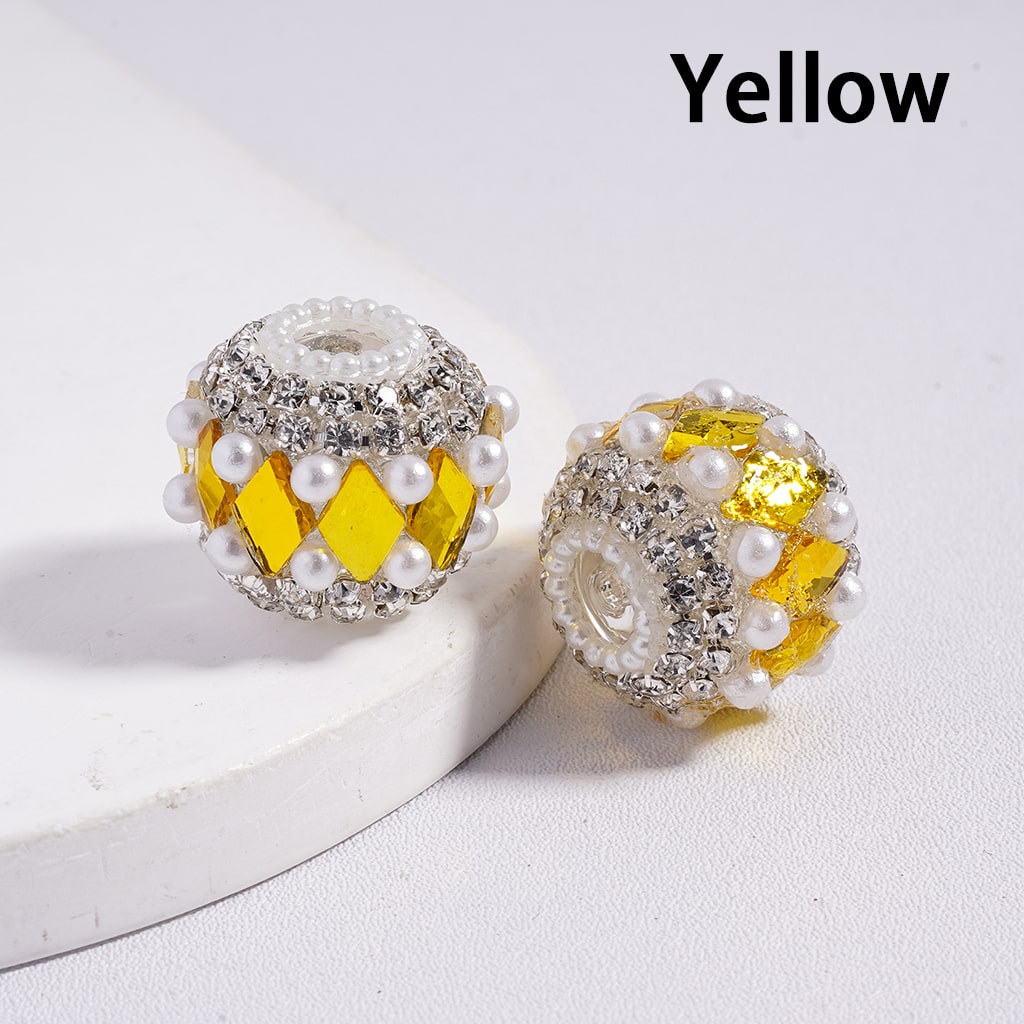 Colorful Rhombus Design and Clear Rhinestone, with White Pearl Chains, Acrylic Beads 20MM, Random Mix