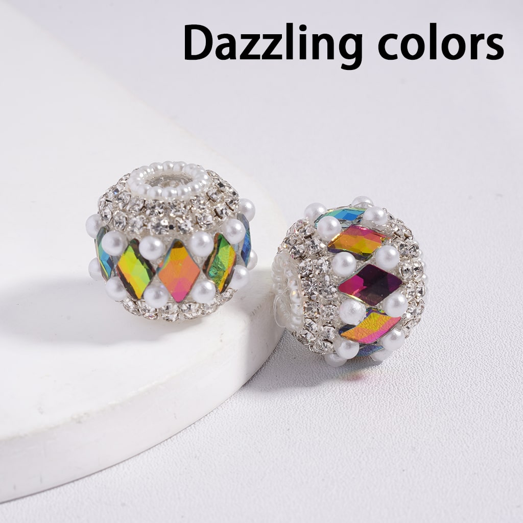 Colorful Rhombus Design and Clear Rhinestone, with White Pearl Chains, Acrylic Beads 20MM, Random Mix