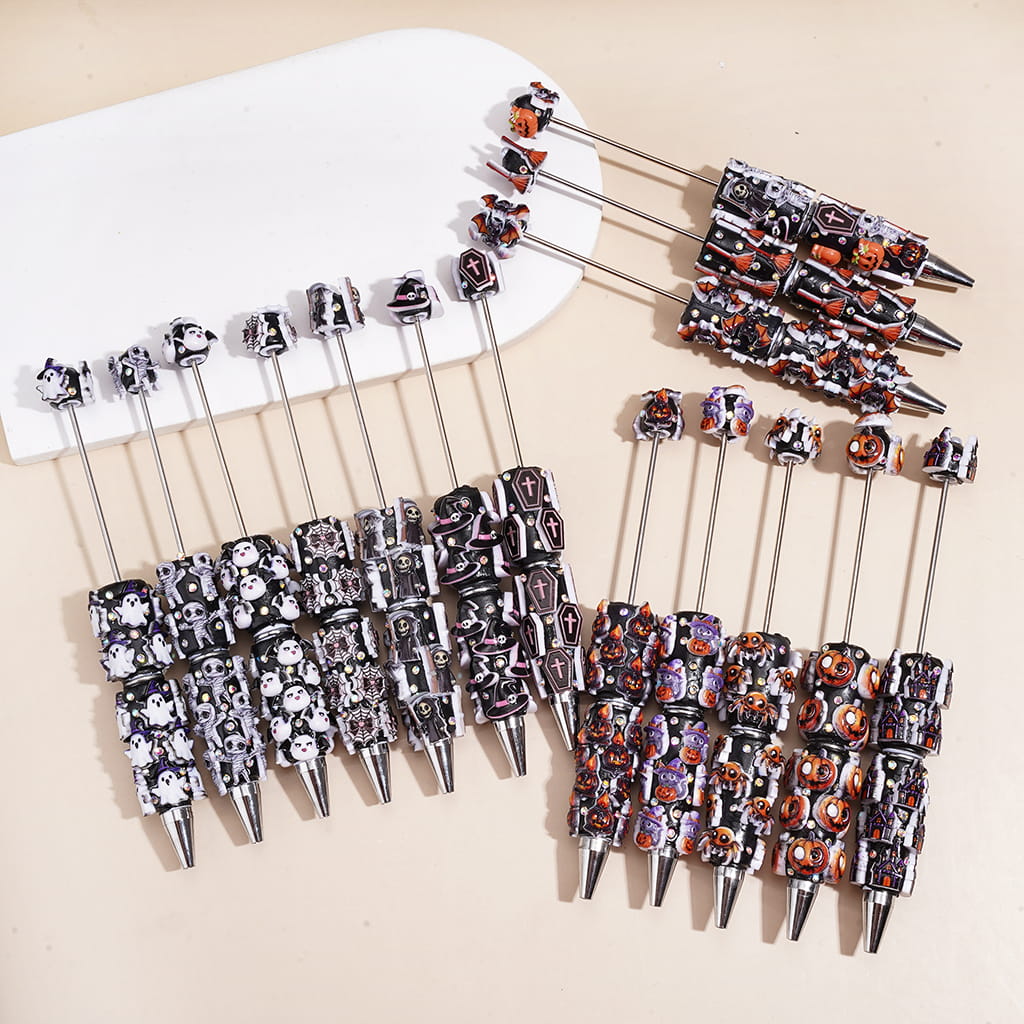 Beadable Clay Pen w Black Base Halloween Theme Series & Rhinestones, Assorted Style