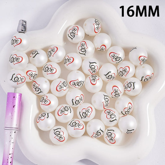 Red Heart Stripe Enclose Text "love" Valentine's Day Theme Acrylic Beads for Bracelets 16MM