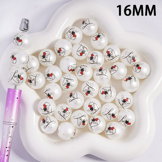 Wordart "Love" Text and 3 Heart-Shaped Balloon Valentine's Day Theme Acrylic Beads for Bracelets 16MM