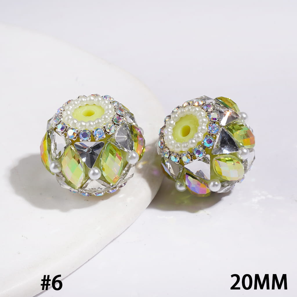 Dazzling Triangle & Marquise Crystal with White Pearls & AB Rhinestone Chains Handmade Acrylic Beads, 20MM, Multi-Color