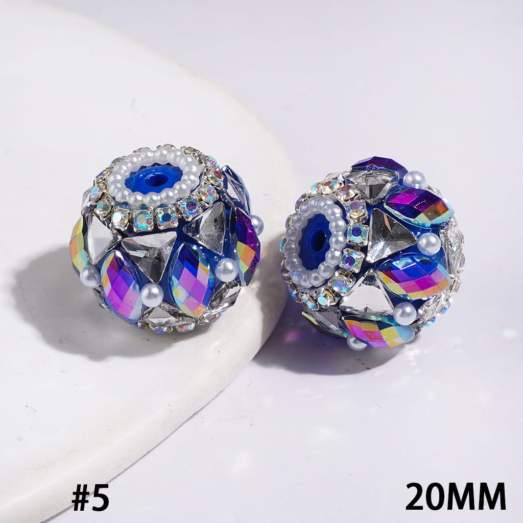 Dazzling Triangle & Marquise Crystal with White Pearls & AB Rhinestone Chains Handmade Acrylic Beads, 20MM, Multi-Color