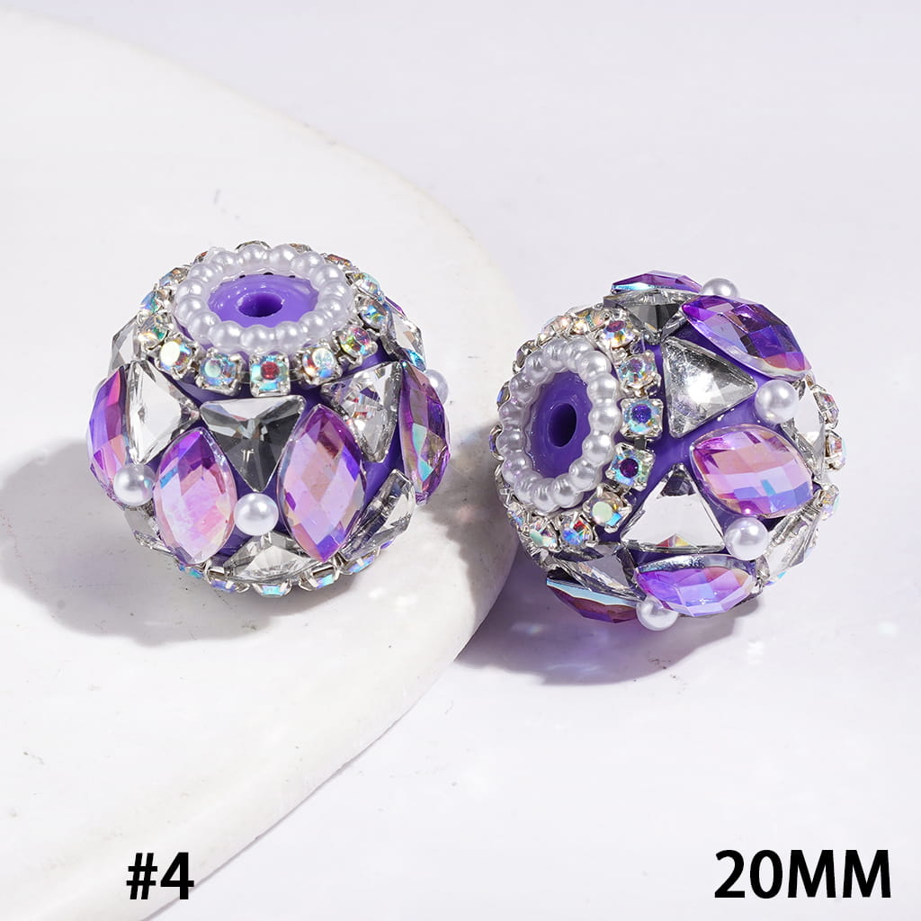 Dazzling Triangle & Marquise Crystal with White Pearls & AB Rhinestone Chains Handmade Acrylic Beads, 20MM, Multi-Color