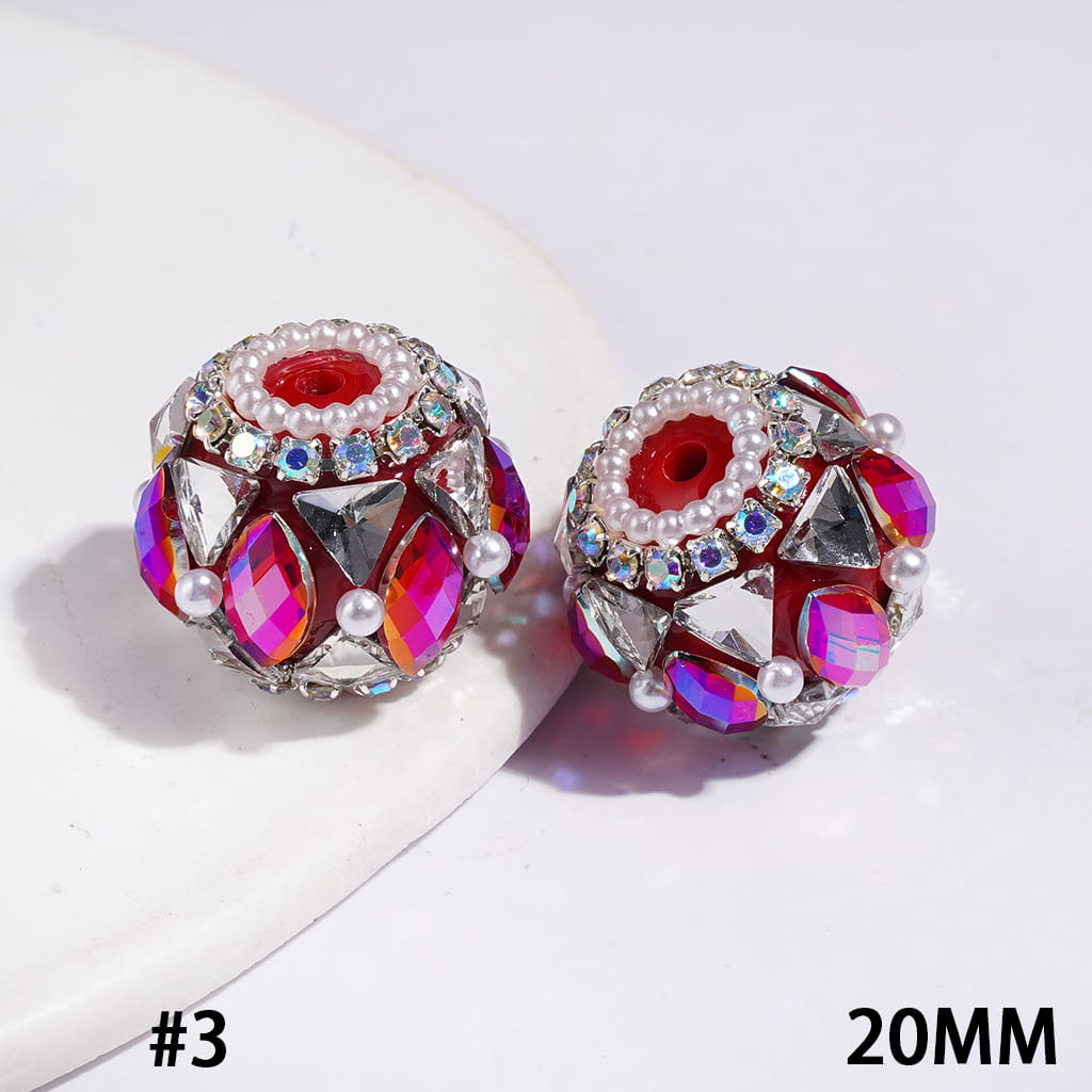 Dazzling Triangle & Marquise Crystal with White Pearls & AB Rhinestone Chains Handmade Acrylic Beads, 20MM, Multi-Color