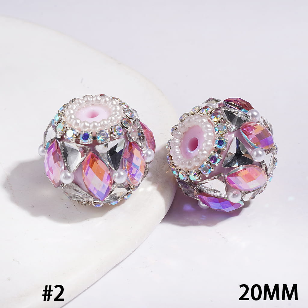 Dazzling Triangle & Marquise Crystal with White Pearls & AB Rhinestone Chains Handmade Acrylic Beads, 20MM, Multi-Color