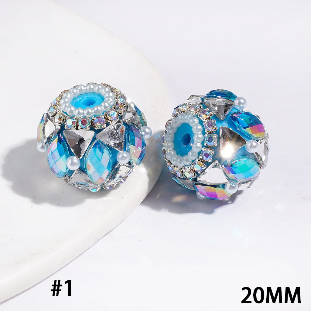 Dazzling Triangle & Marquise Crystal with White Pearls & AB Rhinestone Chains Handmade Acrylic Beads, 20MM, Multi-Color