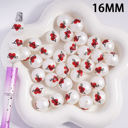 Text "Love" on Red Heart Valentine's Day Acrylic Beads for Bracelets, 16MM