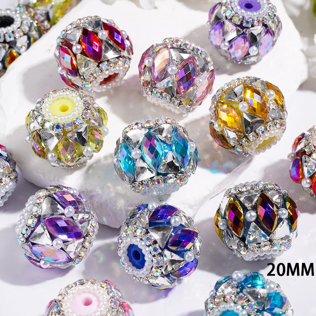 Dazzling Triangle & Marquise Crystal with White Pearls & AB Rhinestone Chains Handmade Acrylic Beads, 20MM, Multi-Color