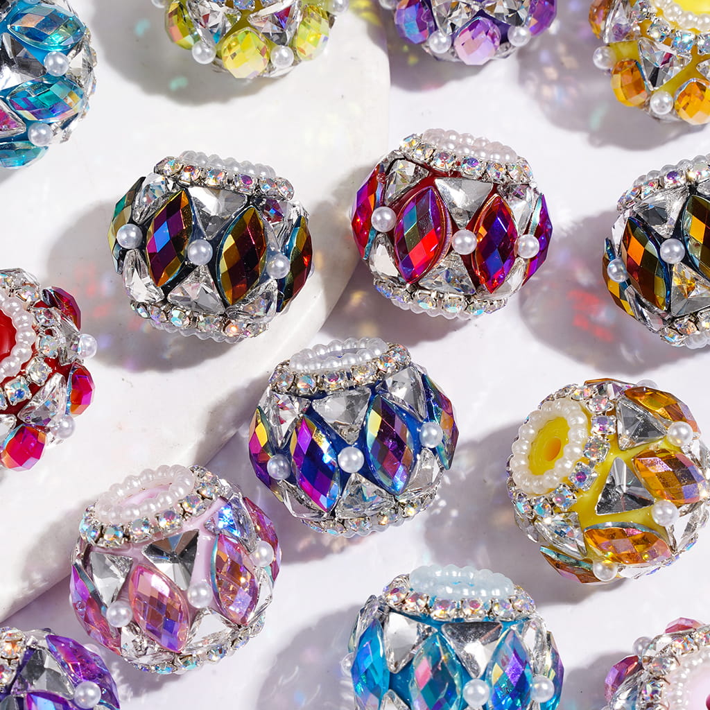 Dazzling Triangle & Marquise Crystal with White Pearls & AB Rhinestone Chains Handmade Acrylic Beads, 20MM, Multi-Color