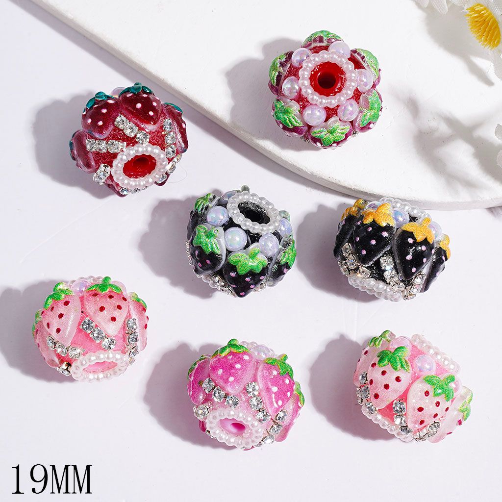 Sweet Strawberry & Pearl with Rhinestone & Pearl Chains Handmade Acrylic Beads,19MM Multi-Color Random Mix
