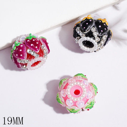 Sweet Strawberry & Pearl with Rhinestone & Pearl Chains Handmade Acrylic Beads,19MM Multi-Color Random Mix