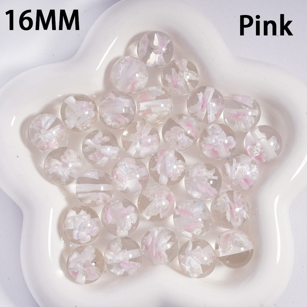 Double Glittery Multi-Color Butterflies Embedded Inside Bead, Round Acrylic Beads for Bracelets 16MM