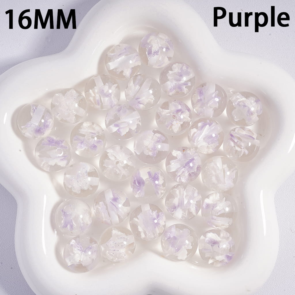 Double Glittery Multi-Color Butterflies Embedded Inside Bead, Round Acrylic Beads for Bracelets 16MM