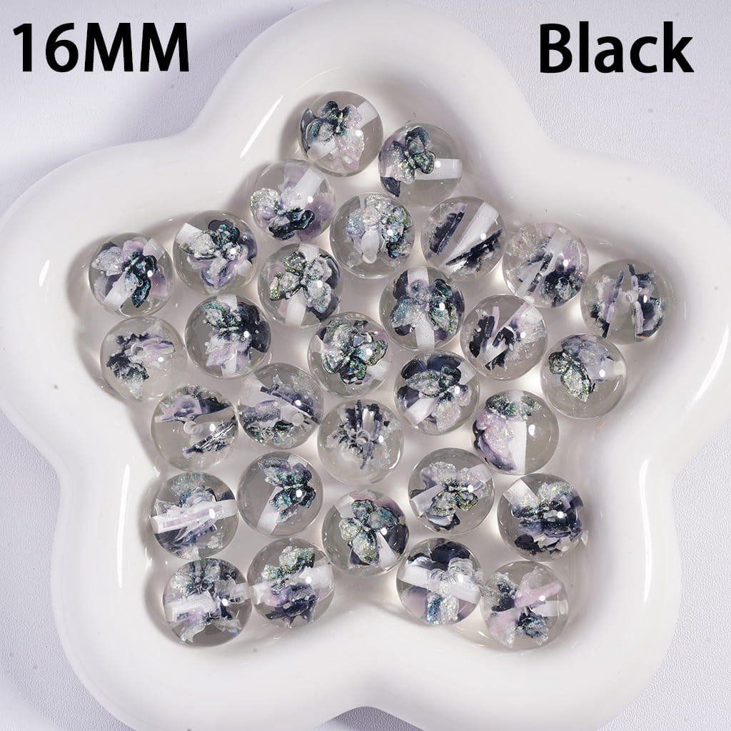 Double Glittery Multi-Color Butterflies Embedded Inside Bead, Round Acrylic Beads for Bracelets 16MM