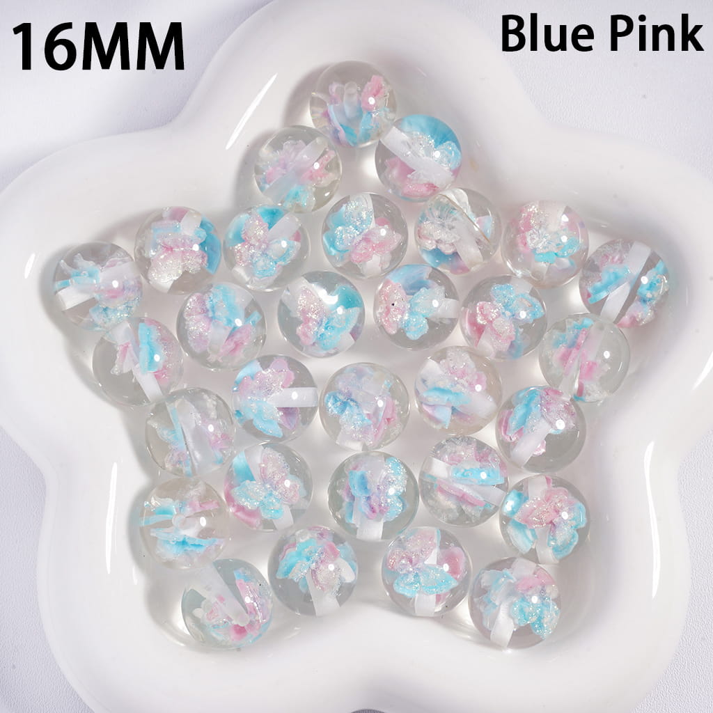 Double Glittery Multi-Color Butterflies Embedded Inside Bead, Round Acrylic Beads for Bracelets 16MM