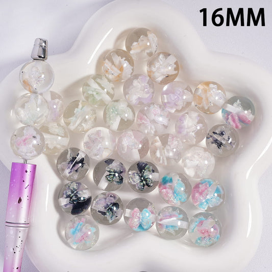 Double Glittery Multi-Color Butterflies Embedded Inside Bead, Round Acrylic Beads for Bracelets 16MM