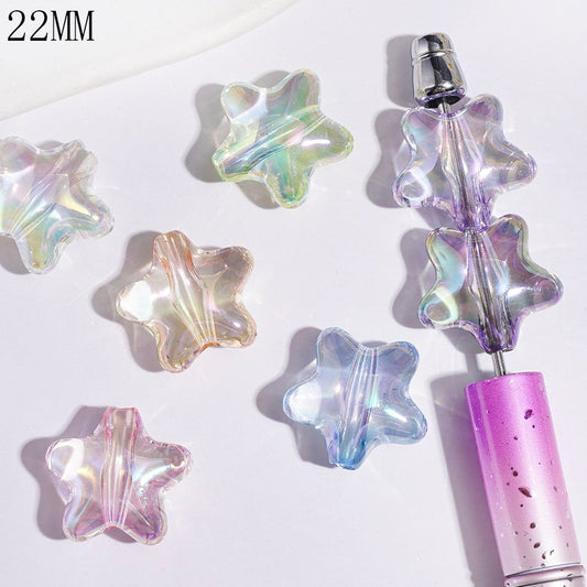 UV-Coated Sparkling Five-Point Star Design Acrylic Beads, 22MM Multi-Color Random Mix