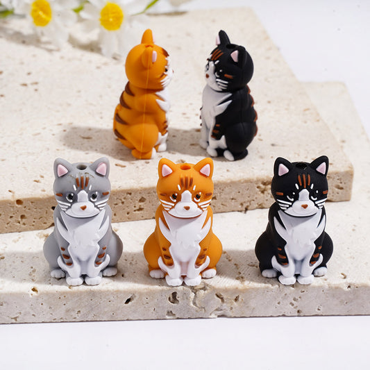 3D Cute Kitten in Sitting Position Animal Theme Multi-Color Silicone Focal Beads