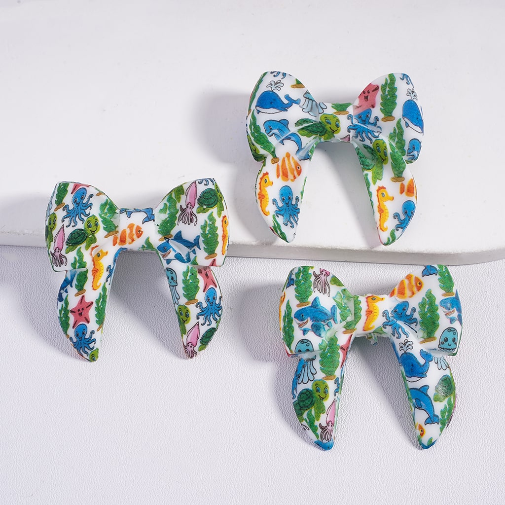 Soft Bowtie with Marine Organism Design Prints, Silicone Focal Beads 40mm