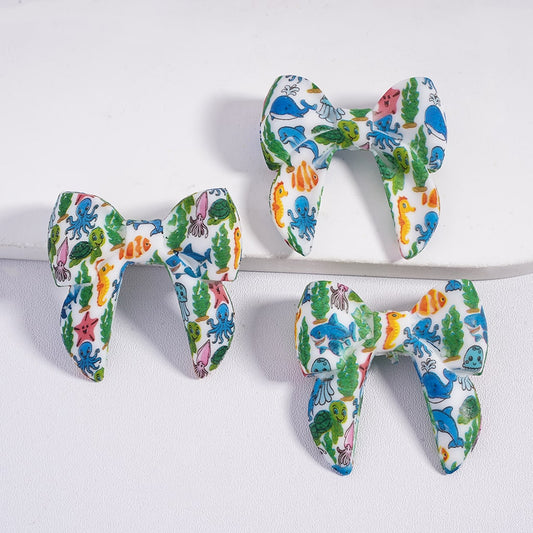 Soft Bowtie with Marine Organism Design Prints, Silicone Focal Beads 40mm