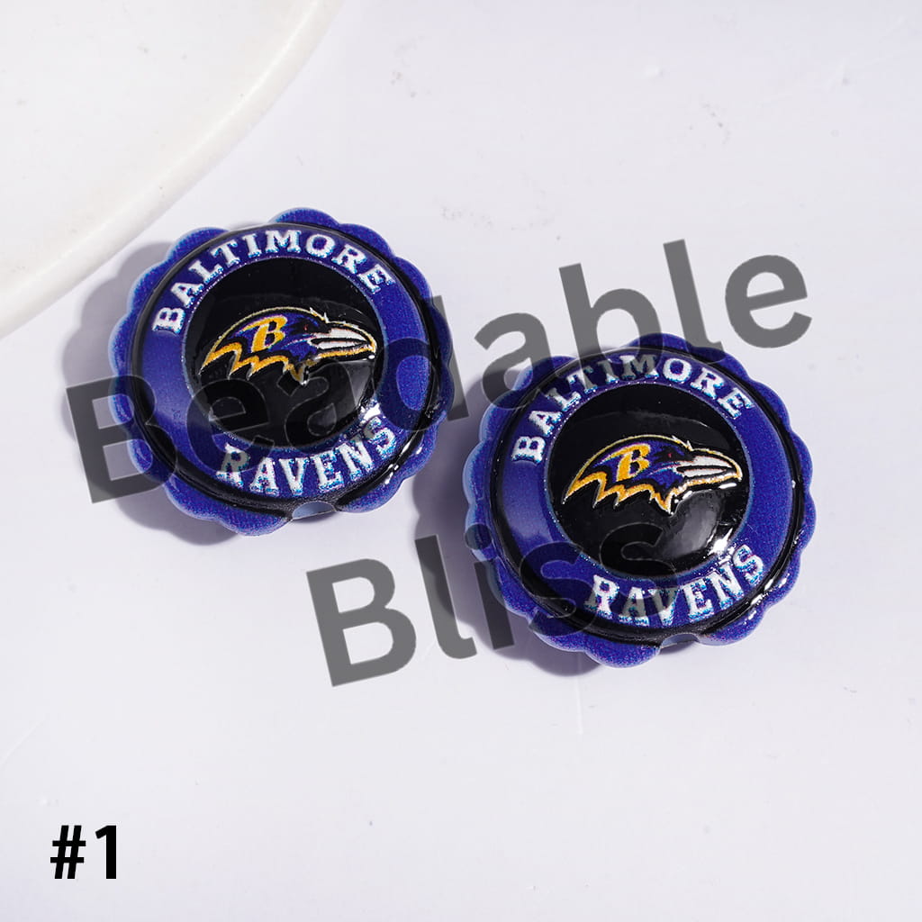 American Football Team Series Acrylic Beads, Round Shaped with Wavy Border, 23*25MM (Update Other Styles Later)