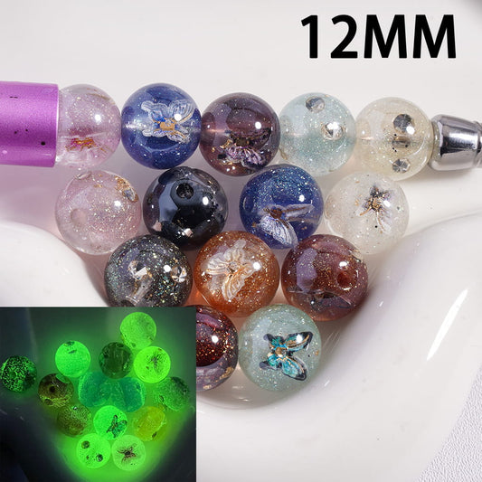 Luminous with Glitter and Clear Rhinestone Butterfly Glow & Sparkle Acrylic Beads for Bracelets 12MM, Random Mix